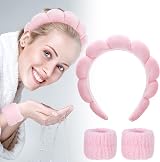 FRIUSATE Puffy Bubble Headband 2 Wristbands Skincare Spa Makeup Pink view 1