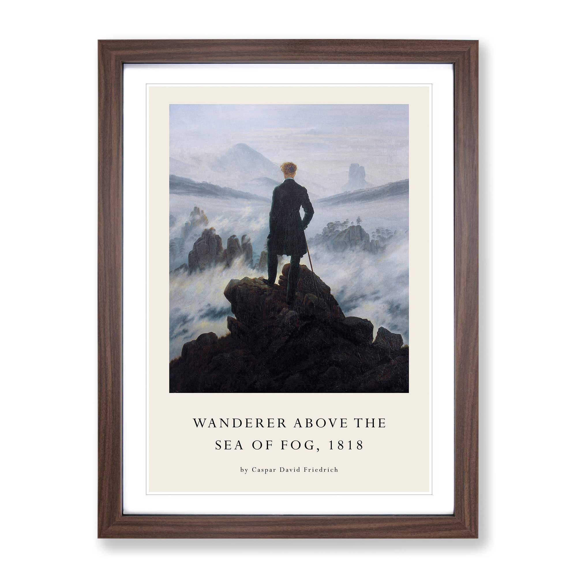 Wanderer Above The Sea Of Fog Vol.2 By Caspar David Friedrich Exhibition Museum Painting Framed Wall Art Print, Ready to Hang Picture for Living Room Bedroom Home Office Décor, Walnut A4 (34 x 25 cm)