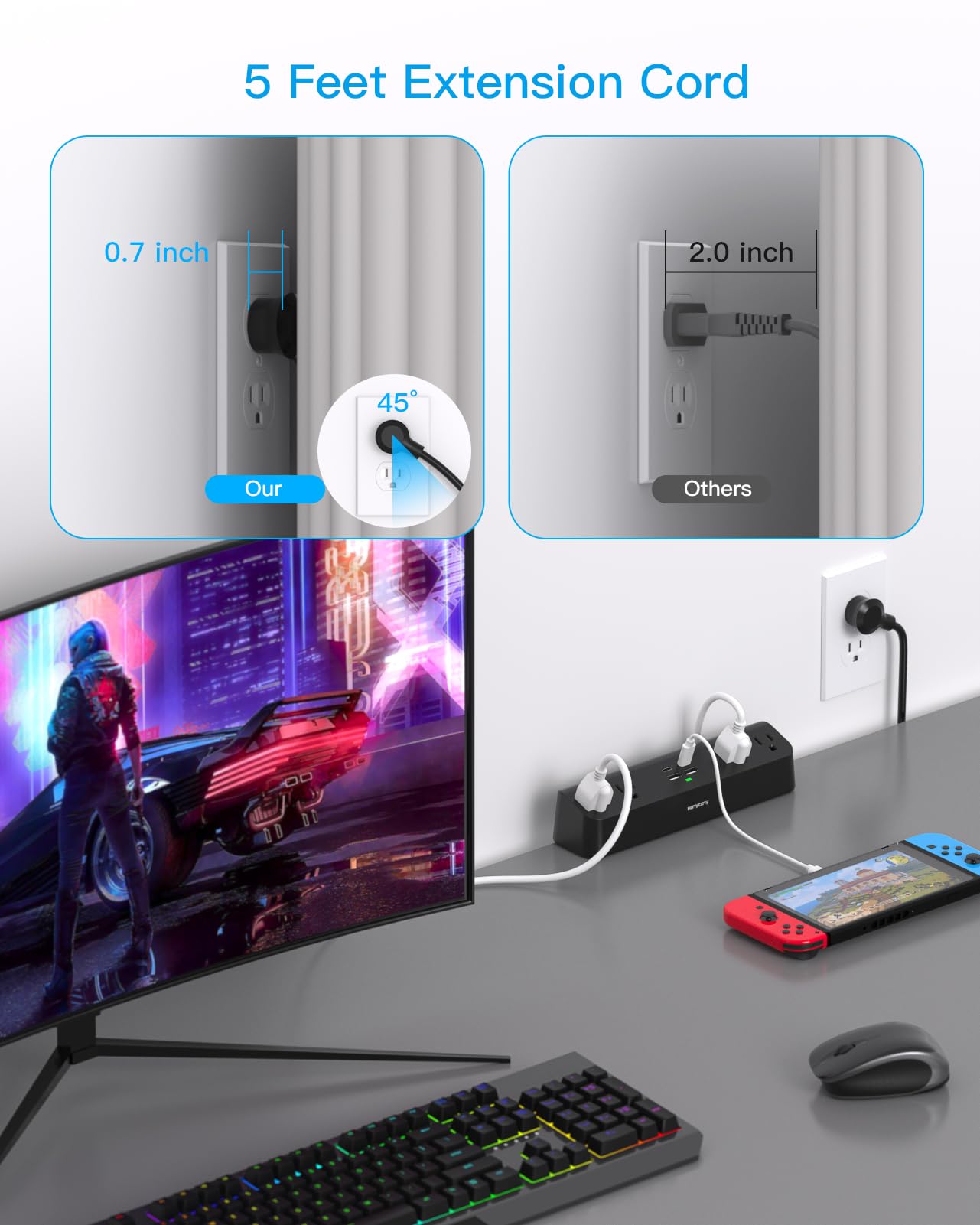 Desk Clamp Power Strip with PD30W USB-C, HANYCONY 5Ft Extension Cord, Desk Edge Mount Charging Station, Surge Protector with 4 Outlets 4 USB Ports(2 USB C), Home Office Gaming Accessories Essentials