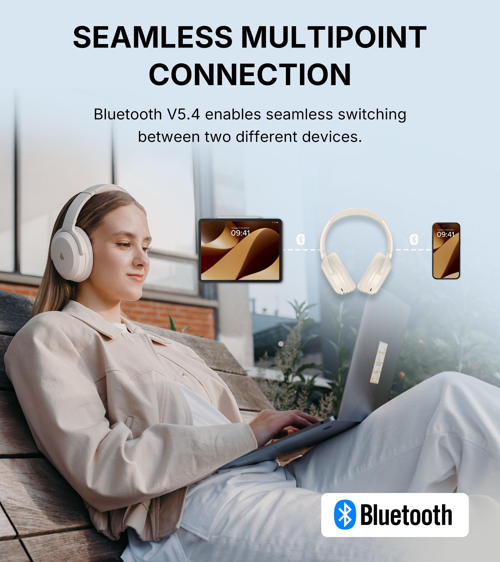 Edifier WH700NB Pro Kabellose Over-Ear Kopfhörer mit -43dB Aktiver Geräuschunterdrückung, Hi-Res Audio, AAC, Bluetooth V5.4, Multi-Point-Verbindung, AI-Klare Anrufe, Schnellladung, Faltbar - Elfenbein 6