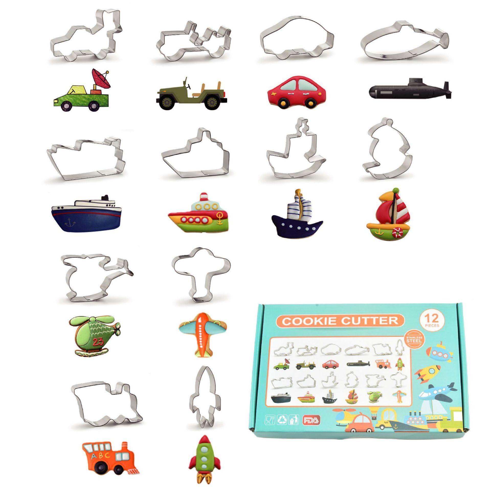 Photo 1 of Car Cookie Cutter,Ship Stainless Steel Cookie Cutters Set For Baking Biscuits,Fruit Cutter,Vegetable Cutter,Air Plane Cookie Press,Cartoon Cookie Mould Set,Car Cookie Stamps Party Supplies (Car)