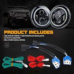 Xprite 7" inch 90W LED Headlights with Blue Halo