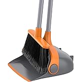 MR.SIGA Broom and Dustpan Set with Long Handle, Stand Upright Broom with Dustpan Combo for Cleaning Office, Garage, Lobby, Li