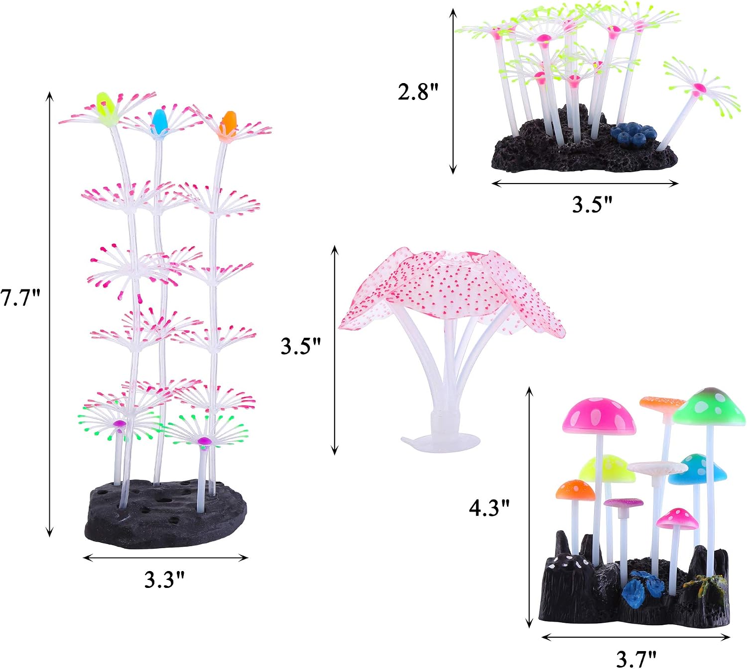 4 Pack Glow Fish Tank Decoration Glowing Effect Coral Reef Aquarium Decoration Accessories Glow Silicone Mushroom Sea Anemone Simulation Fish Tank Plant for Fish Tank Aquarium Landscape - Image 4