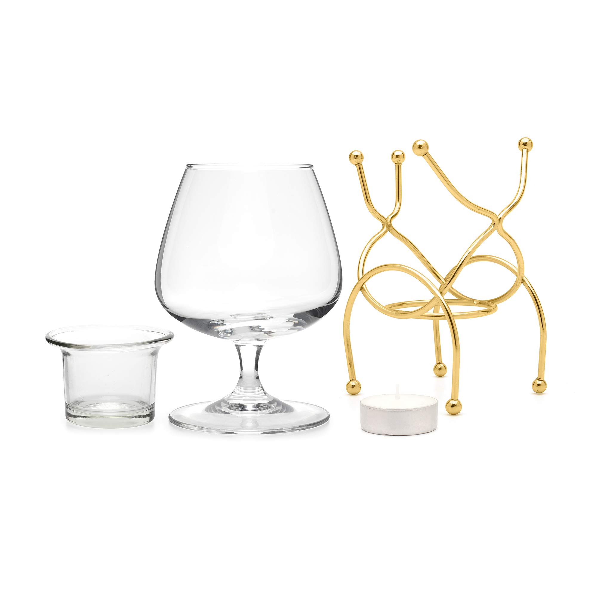 Vinology Brandy Warmer Set – Gold Brandy Glass & Warmer Stand with Tealight | Deluxe Brandy & Cognac Warming Set | Bar Originale