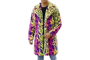 Generic Faux Fur Coat Mens Overcoat Long,Winter Fluffy Jacket Warm Furry Parka For Cosplay Cold Weather