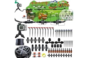 FESMTEK 160Ft Drip Irrigation System with Water Timer for Garden, Main Water Hose ID 1/2inch 30Ft, 1/4in 130Ft, Sufficient Water Pressure, Irrigation Dripper Waterflow Evenly, Easy DIY Garden Watering System