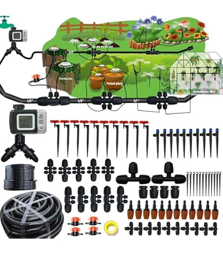 162ft Drip Irrigation Kit With Timer - Automatic Watering System For Garden & Greenhouse