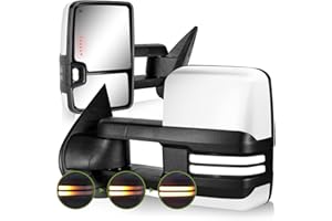 SIZIOM Switchback Towing Mirrors for 2007-2013 Chevy Silverado Avalanche Suburban Tahoe/GMC Sierra Yukon with Power Heated Dynamic Signal Running Light Pair Set(Paint White)
