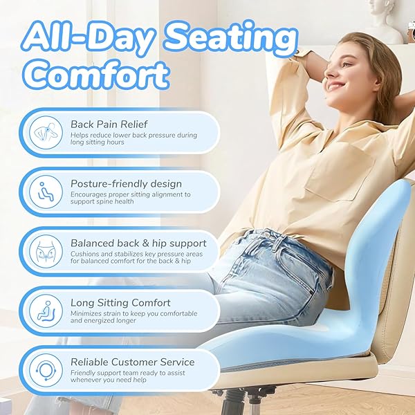 SYNNA SEAT CUSHION FOR OFFICE CHAIR AND CAR, ERGONOMIC L-SHAPE SEAT CUSHION WITH LUMBAR SUPPORT – PRESSURE RELIEF FOR BACK, HIP & TAILBONE PAIN, PERFECT FOR CAR, TRUCK & HOME