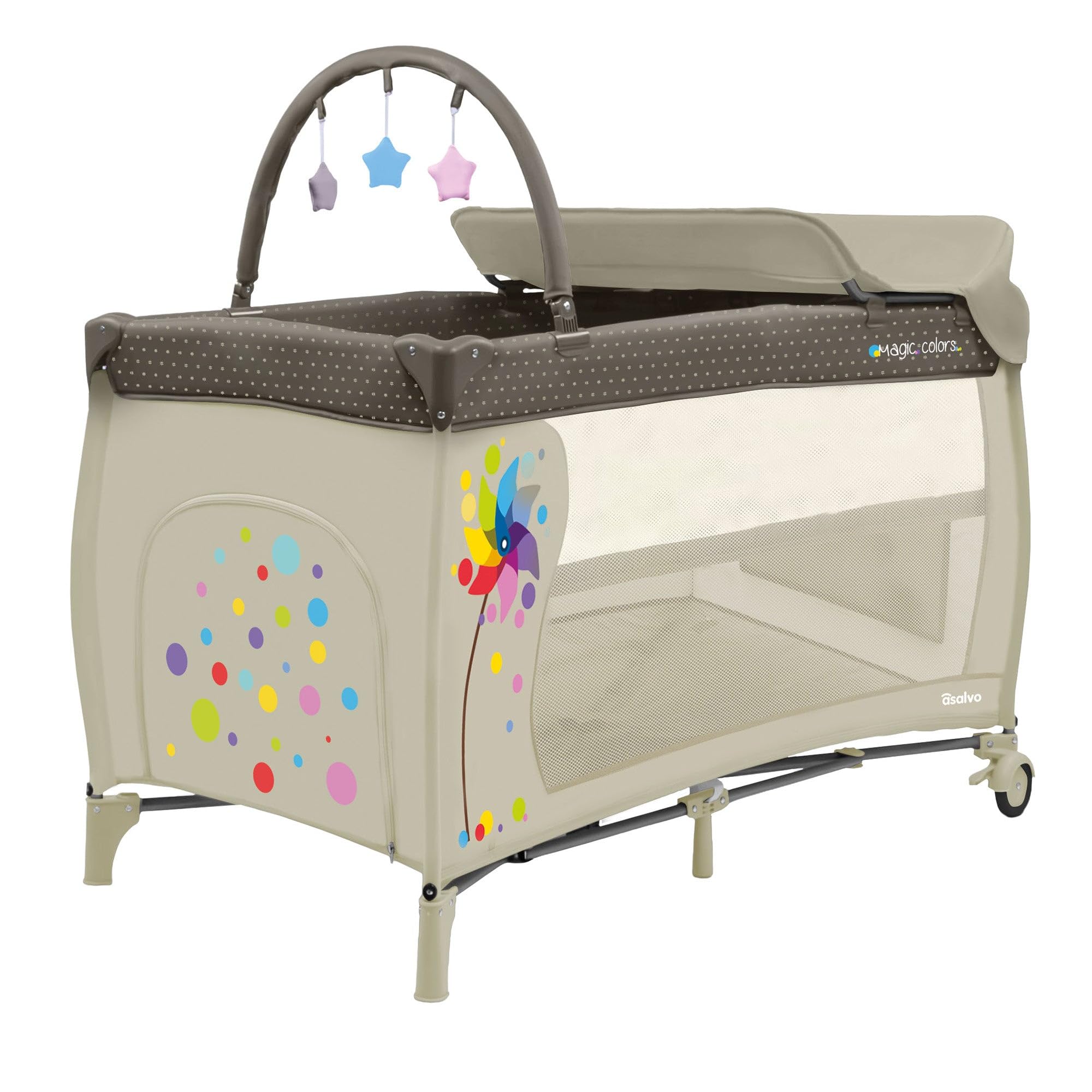 Asalvo 12593 Mix Plus Windmill Design Travel Cot, Multi-Colour