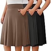 Evervibe 3 Pack Plus Size Skirts for Women, Knee Length Midi Casual Flowy Flared A Line Summer Work Church Skirts with Pocket