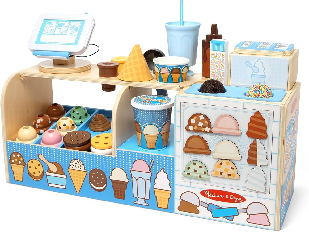 Melissa & Doug Wooden Cool Scoops Ice Creamer Playset FSC Certified 42 pcs