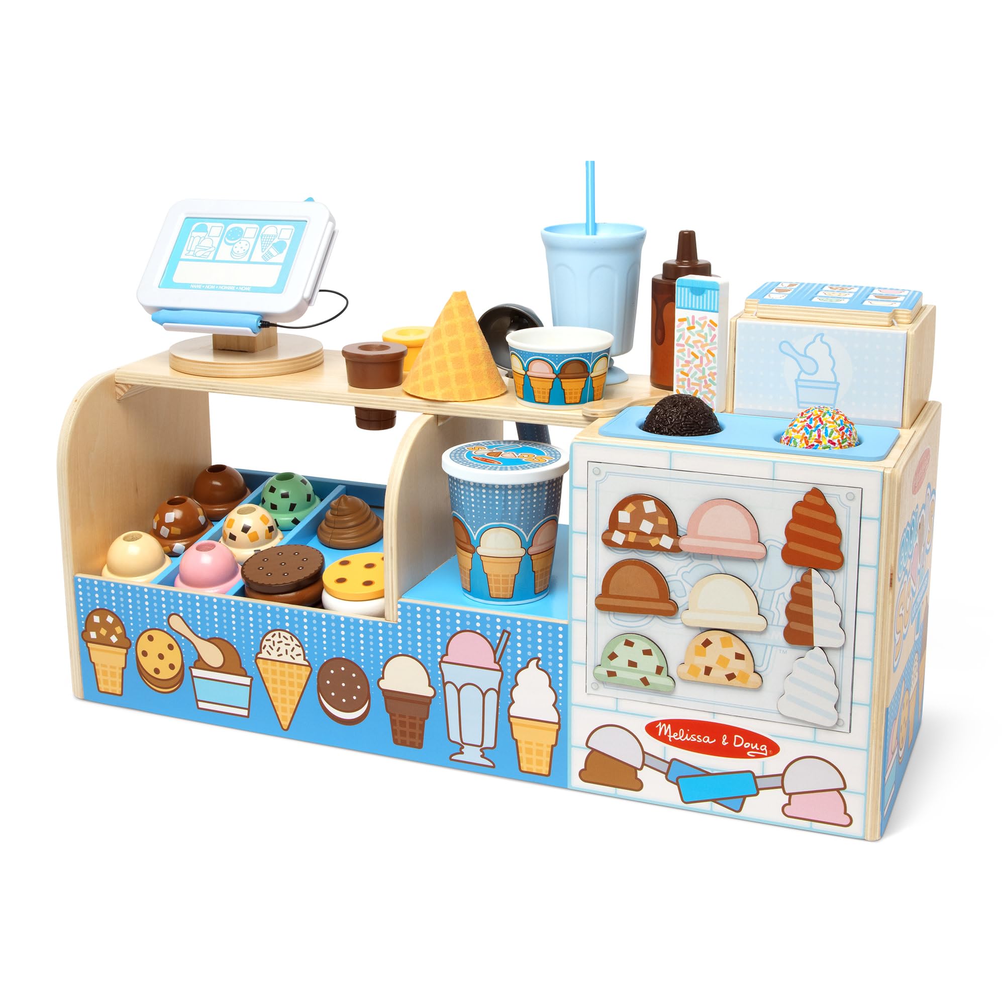 Photo 1 of ***DAMAGED SELLING AS PARTS ONLY*** Melissa & Doug Cool Scoops Ice Creamery, Wooden Ice Cream Shop & Counter with Play Food & Play Kitchen Accessories, Preschool Learning Toys for Girls & Boys 3+ - FSC Certified