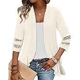 Magritta Womens Casual Open Front Cardigans Lightweight Soft Draped Ruffles 3/4 Sleeve Cardigan