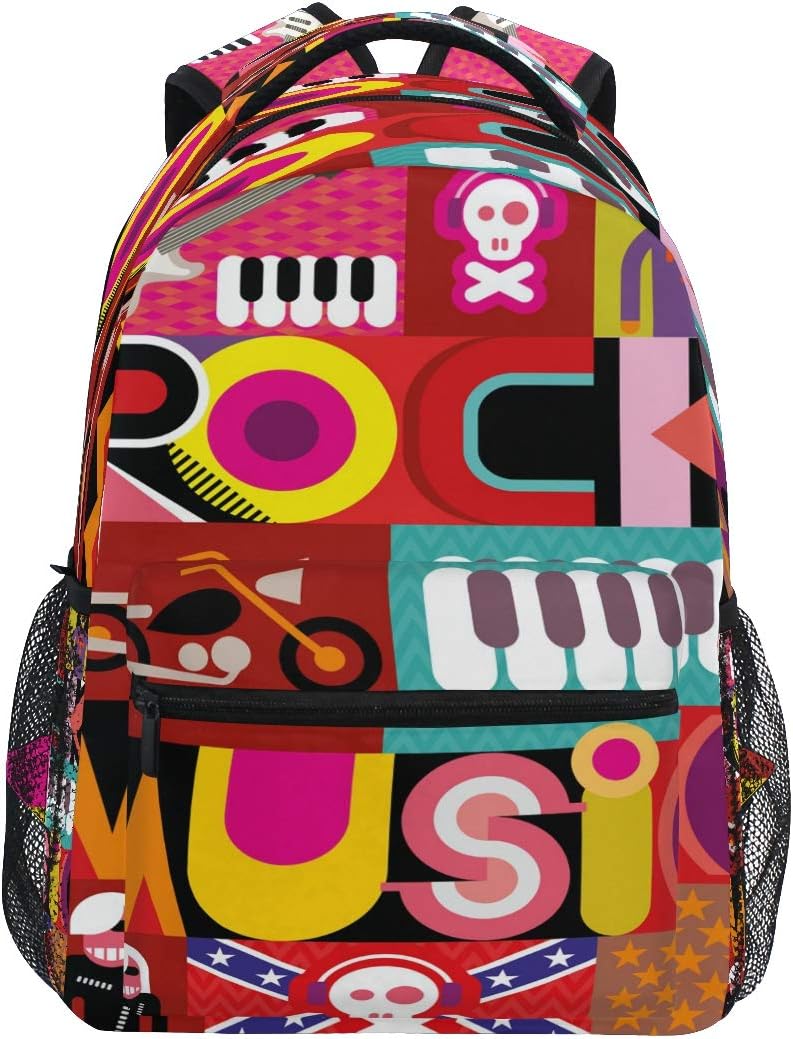 Laptop Backpack Boys Grils - Rock Music Piano Guitar School Bookbags Computer Daypack for Travel Hiking Camping