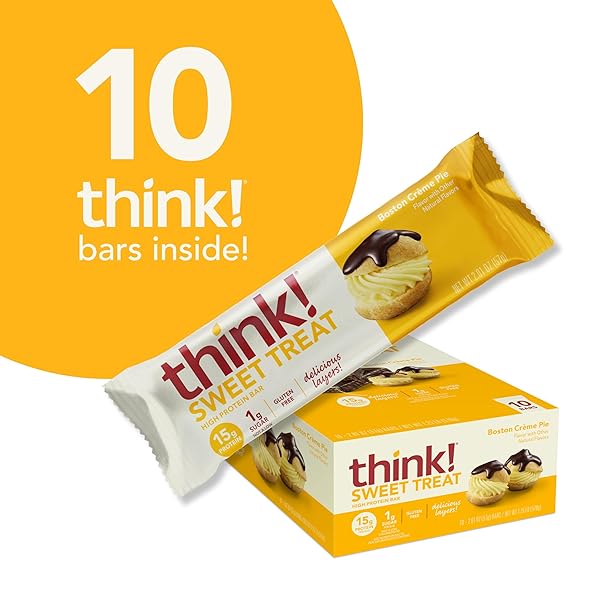 THINK! PROTEIN BARS, HIGH PROTEIN SNACKS, GLUTEN FREE, KOSHER FRIENDLY, SWEET TREAT, BOSTON CREME PIE, 10 COUNT