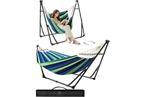 Anyoo 2 in 1 Hammock and Swinging Chair with Collapsible Steel Stand & Carrying Case,Portable & Adjustable,Easy Set Up for Outdoor,Indoor,Porch Swing,Patio,Garden,Camping Trip