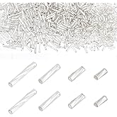 PH PandaHall 1600Pcs 4 Sizes Glass Bugle Beads, Silver Long Tube Seed Bead 5/6/9/12x2mm Loose Spacer Bead with 0.5mm Round Hole for Earring Bracelet Neckalce Jewelry DIY Craft Making Dress Decor