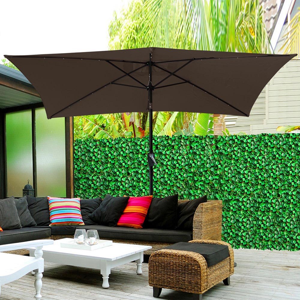 Beige Backyard Yeshom 10x6 5ft Rectangle Patio Solar Powered Led Umbrella Tilt And Crank Outdoor Sunshade For Garden Umbrellas