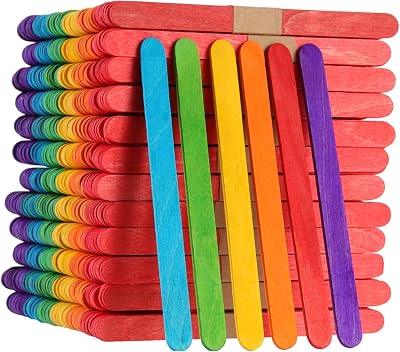 ZOENHOU 1000 Colored Popsicle Sticks 4.5 Inch Natural Wood Lolly Craft Sticks