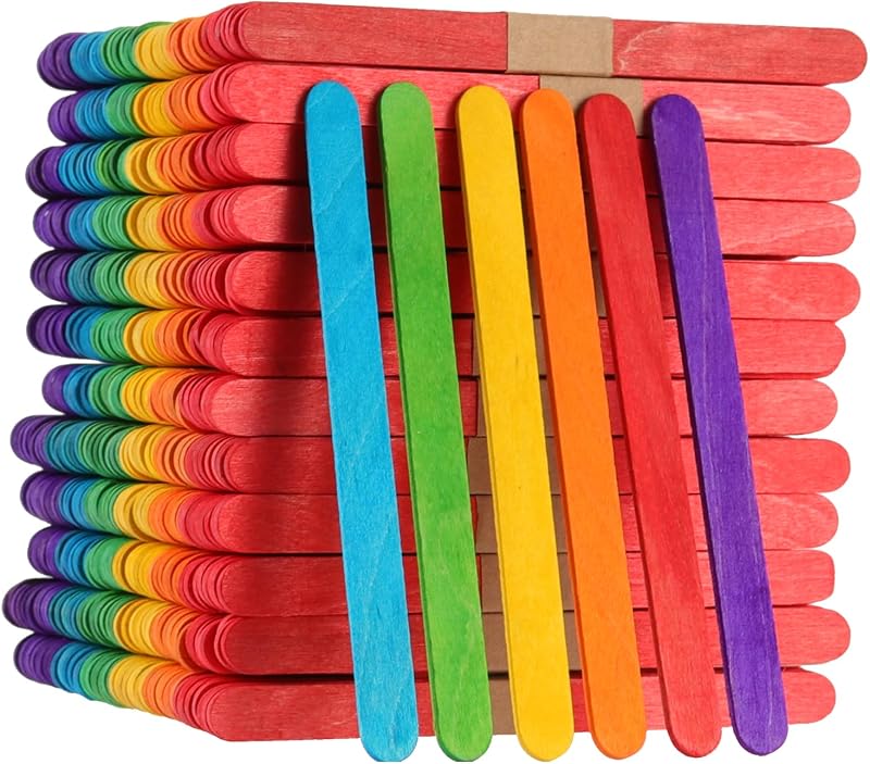ZOENHOU 1000 Colored Popsicle Sticks 4.5 Inch Natural Wood Lolly Craft Sticks