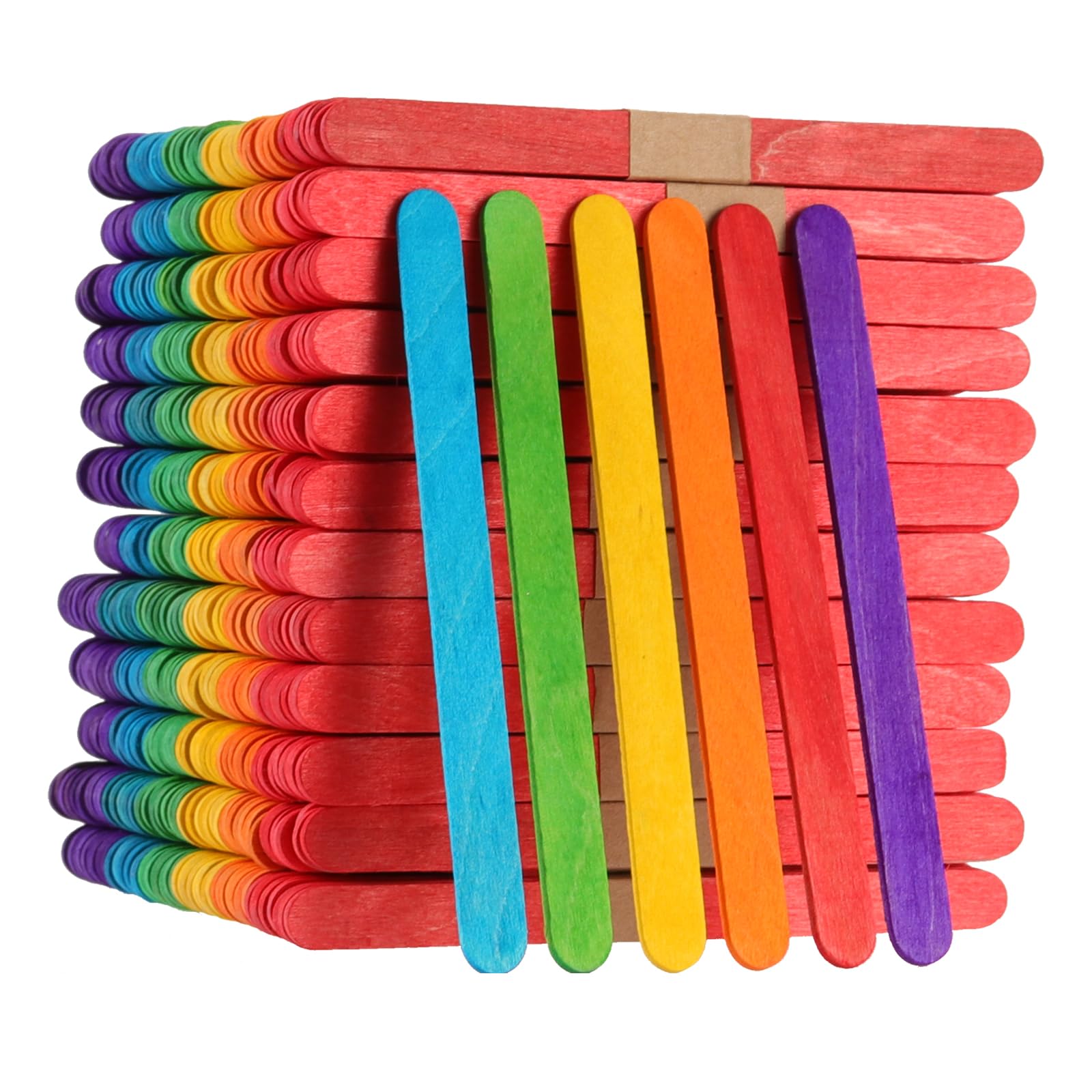 ZOENHOU 1000 PCS 4.5 Inch Colored Popsicle Sticks, Natural Wood Lolly Craft Sticks, Colored Wooden Craft Sticks Rainbow Popsicle Sticks Jumbo for DIY Craft, Model Making, Art Supplies