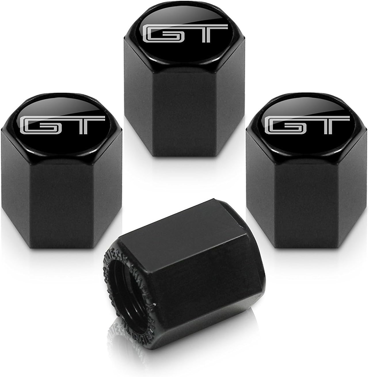 HYFML Zinc Alloy GT Logo Tire Stem Valve Caps（Black）