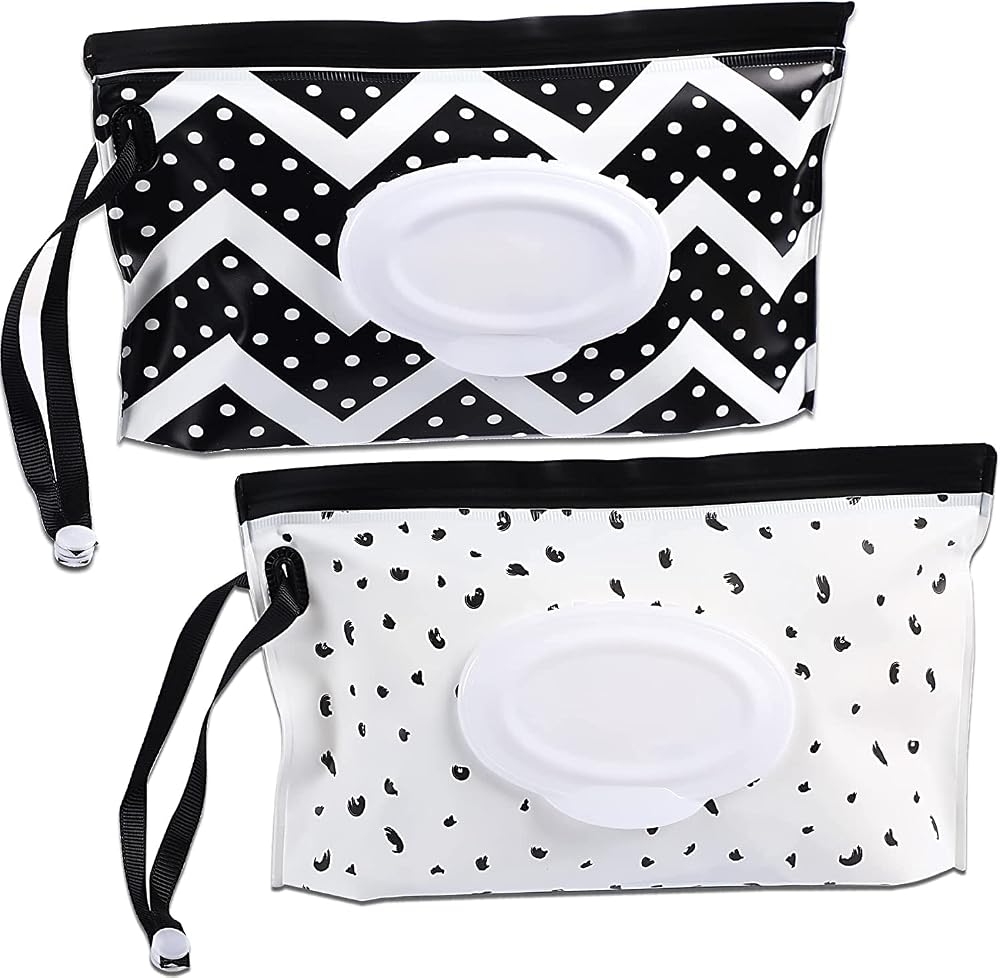 SANNIX 2 Pack Baby Wipe Dispenser Reusable Portable Wipe Holder Black White