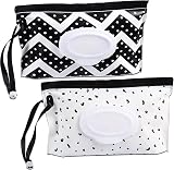 SANNIX 2 Pack Baby Wipe Dispenser Reusable Portable Wipe Holder Black White
