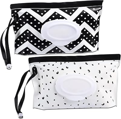 SANNIX 2 Pack Baby Wipe Dispenser Reusable Portable Wipe Holder Black White