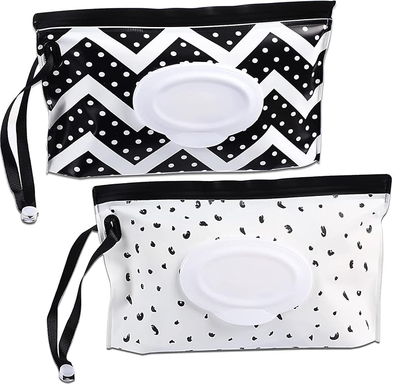 SANNIX 2 Pack Baby Wipe Dispenser Reusable Portable Wipe Holder Black White
