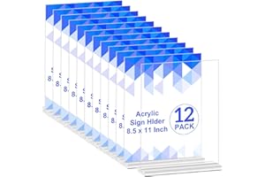 12 Packs Acrylic Sign Holder 8.5 x 11 Inches, Double-Sided Sign Holder Plastic Stands for Display, T Shape Acrylic Table Sign