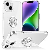 Tnarru Designed for iPhone 14 Case with Stand [Magnetic Ring Holder Kickstand] Soft TPU Bumper Non-Yellowing Anti-Scratch Lightweight Slim for iPhone 14 Case Silver and Clear
