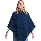 Aran Woollen Mills Easkey Ladies Classic Merino Aran Button Poncho - 100% Merino Wool - Made in Ireland
