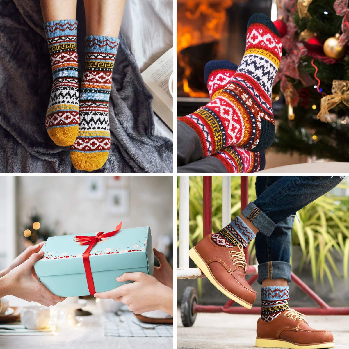 ICEIVY Socks Women, Soft Knit Wool Winter Thick Warm Cabin Fuzzy Crew Women Socks 5 Pack