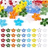Boutigem 36Pcs Lampwork Glass Hollow Flower Beads Colorful Handmade 5-Petal Floral Spacer Loose Beads Blossom Flower Craft Bead for DIY Earring Necklace Lanyard Jewelry Making
