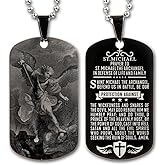Sainstone St Michael Archangel Amulet Protection Pendant Necklace Talisman with St Michael Prayer - Patron Saint for All - Inspirational Stainless Steel Dog Tag Jewelry Gifts for Men Women
