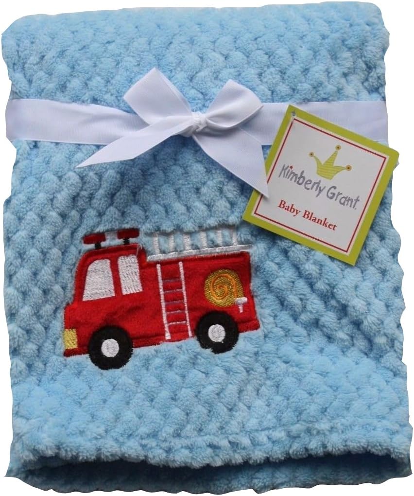 Kimberly Grant Boy blue blanket Firetruck embroidered