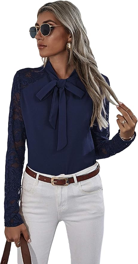 SOLY HUX Damen Spitze Bluse mit Halsband Oberteil Tunika Büro Oberteile ...