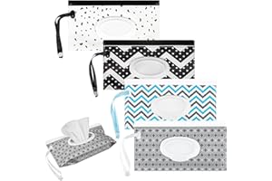 KLEBREIS 4 Pack Baby Wipe Dispenser, Portable Wet Wipe Dispenser Bags Reusable Wipes Holder with Lid, Baby Wipes Container Re