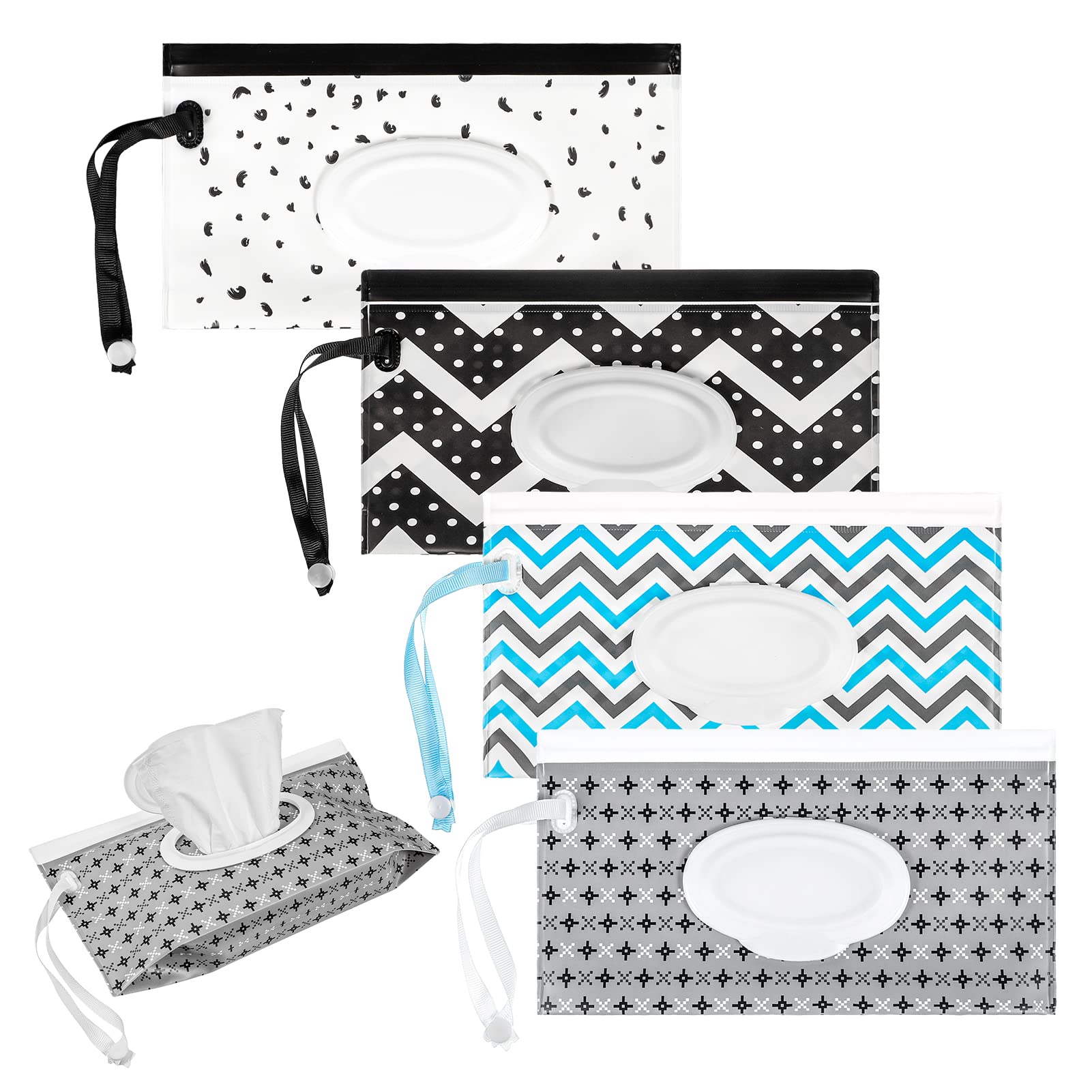 4 Pack Wet Wipe Pouch, Extra Large 10" x 6" Reusable Baby Wipe Case Refillable Wipes Dispenser Travel Container Wipes Bag for Baby and Adult (Multicolor)