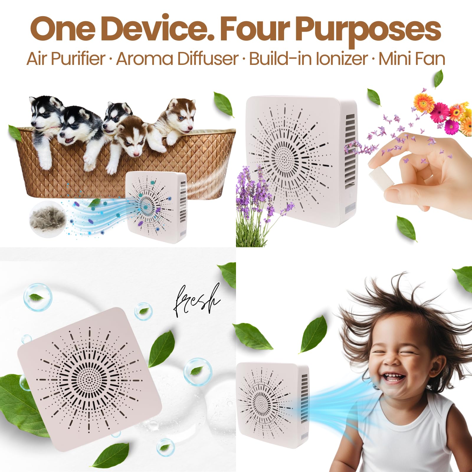 Portable Desktop Air Purifier & Fan Combo with HEPA Filter, Aroma & Ionizer – Compact Yet Powerful 3-Speed Air Cleaner for True Purification in Bedroom, Office, Travel & Gifts (White)