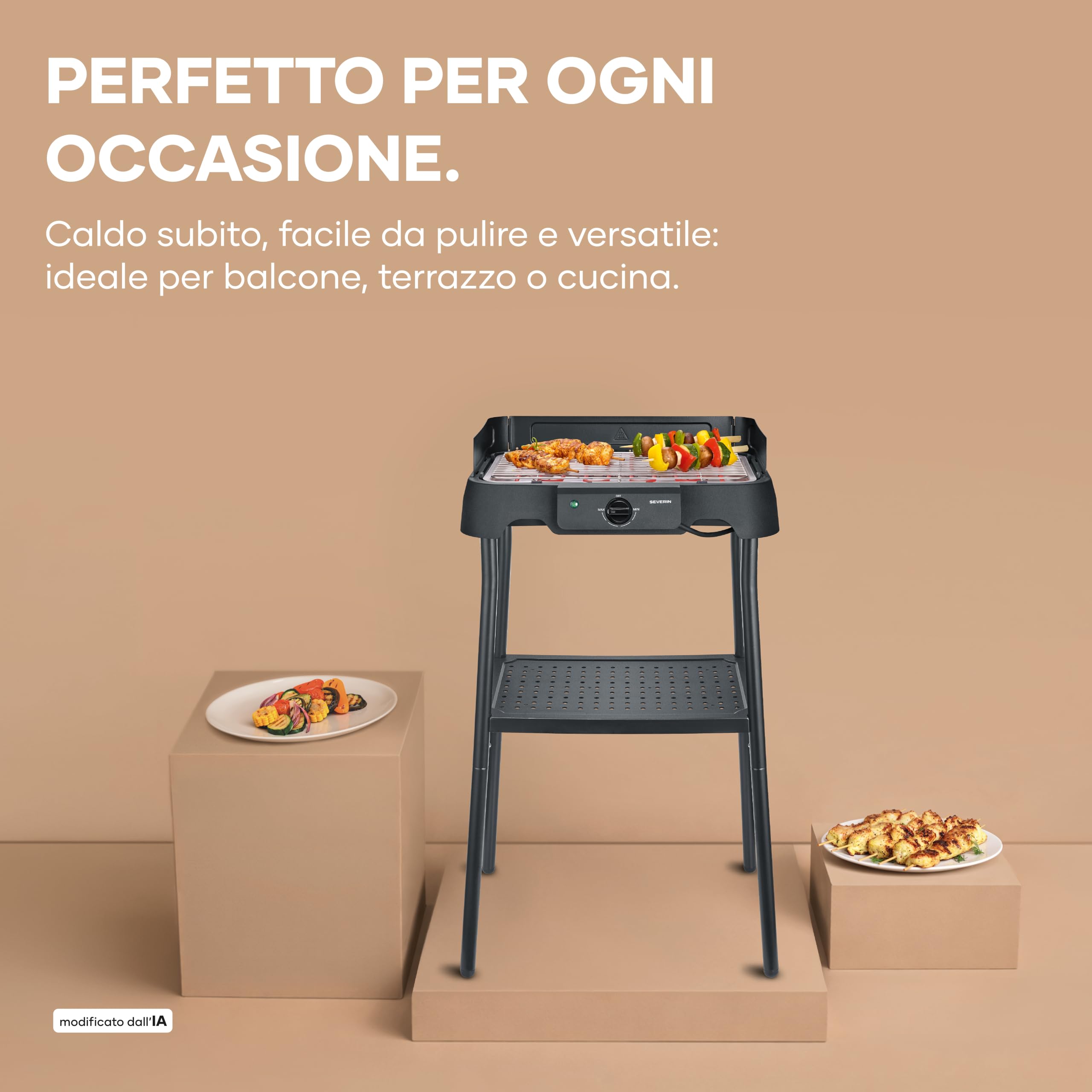 Barbecue Elettrico con Supporto, Griglia in Acciaio Inox, 2000W