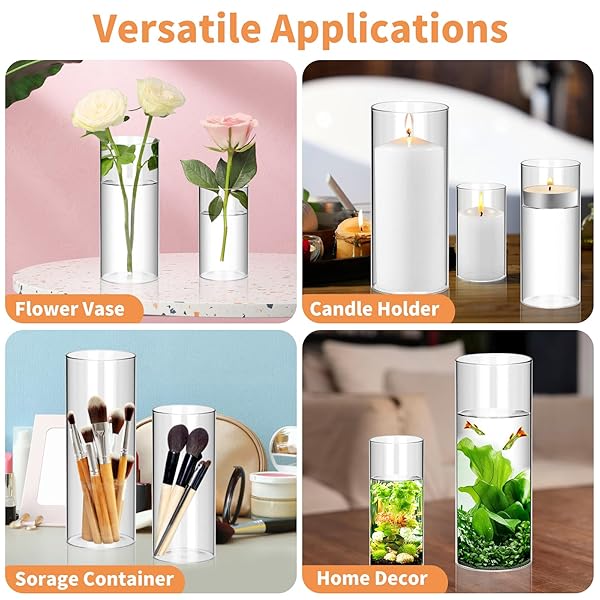 SCAWIM 48PCS CLEAR VASES FOR CENTERPIECES, 4,6,8,10 INCH GLASS CYLINDER VASES, TALL HURRICANE FLOWER VASE BULK FOR FLOWER ARRANGEMENTS, HURRICANE CANDLE HOLDER FOR TABLE, HOME, PARTY, WEDDING DECOR