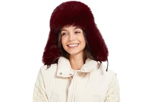 FUR STORY Winter Trapper Hat for Women Warm Faux Fur and Leather Windproof Full Hood Earflap Beanies