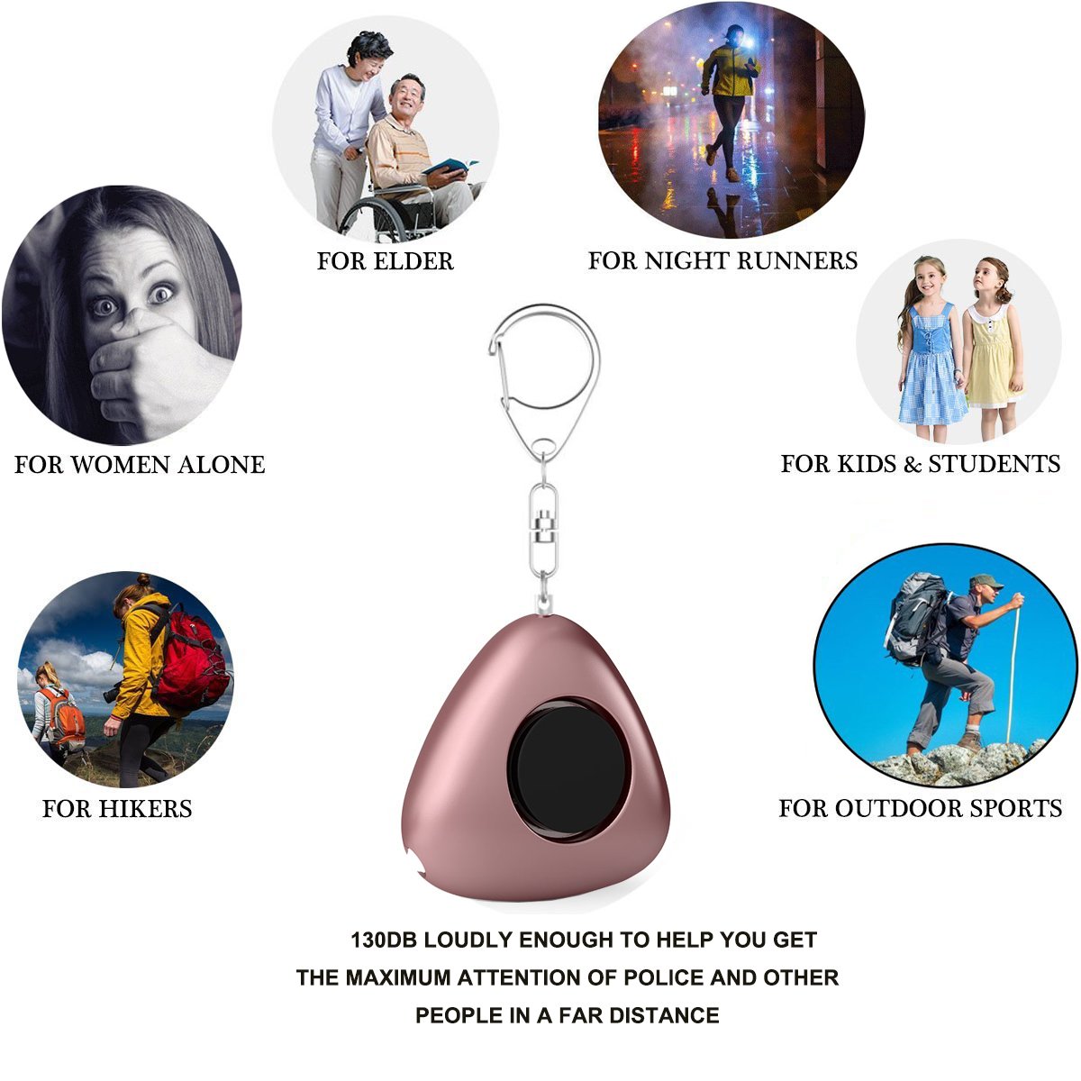 Personal Alarm 2 Pack Self Defense Device Security SOS 130DB 2 in 1 LED Flashlight Keychain for Elders/Women/Kids/Joggers/Students