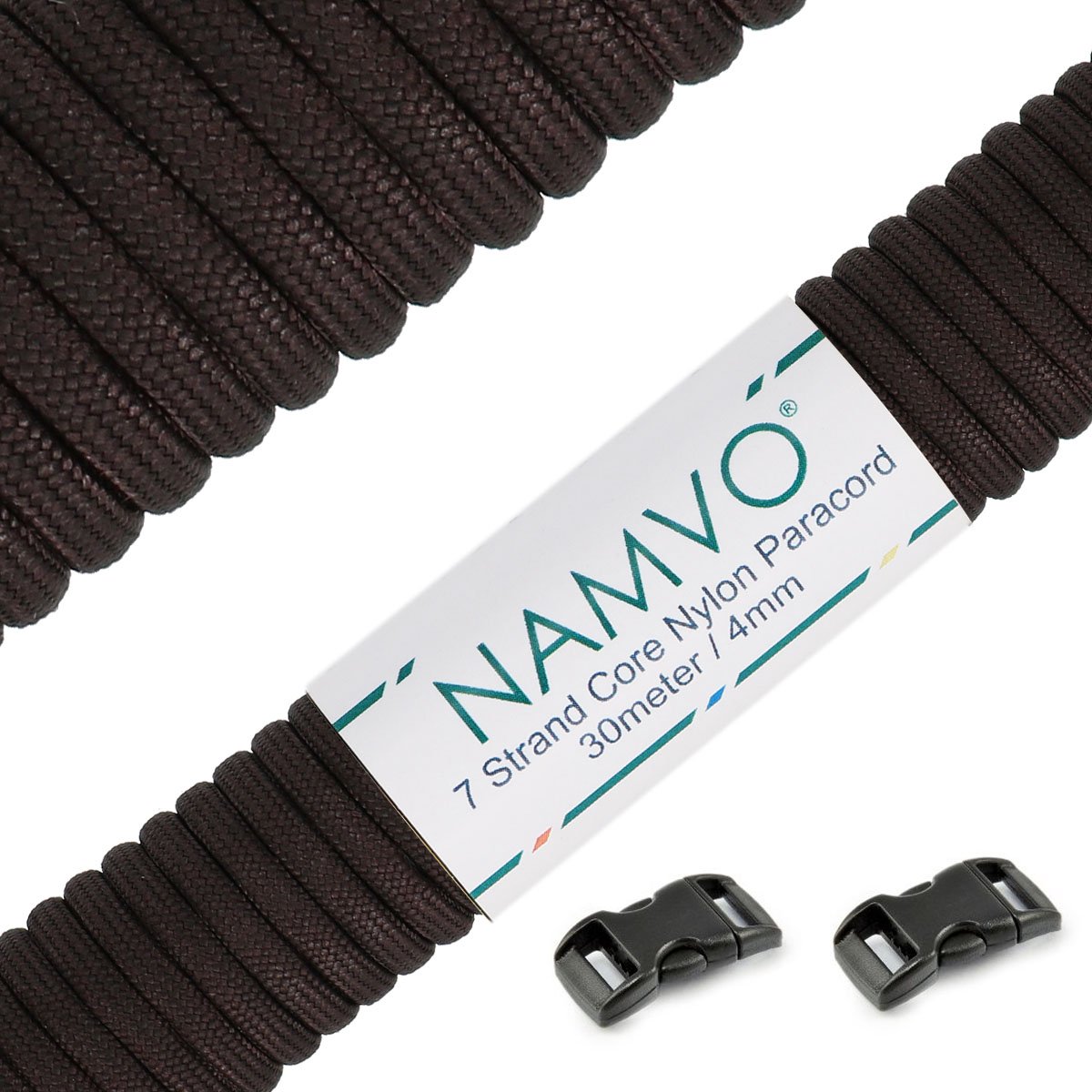 Namvo 550 Paracord Mil Spec Type III 7 strand parachute cord Total Length 100ft / 30 Meters, Dark brown