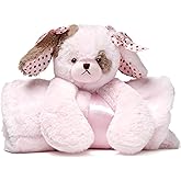 Bearington Baby Wiggles Cuddle Me Sleeper, Pink Puppy Dog Large Size Security Blanket, 28.5" x 28.5 - Baby Blanket - Lovies for Girls