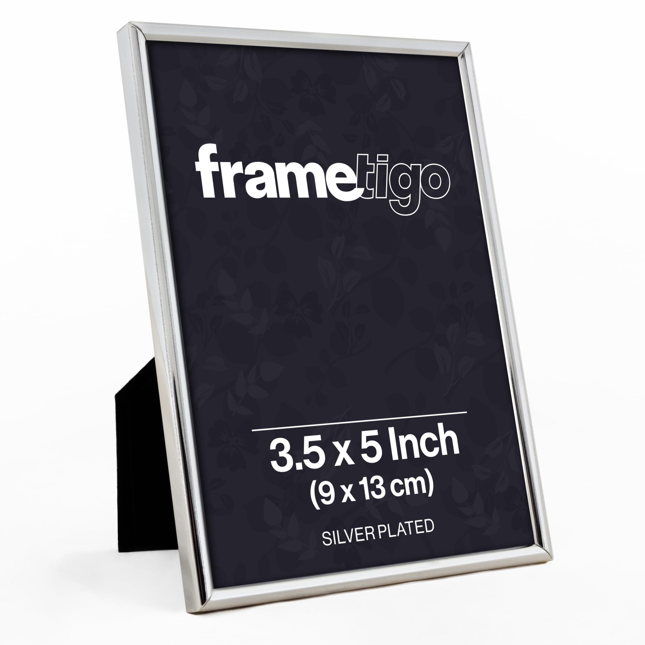 Frametigo - Silver Plated Thin Edge Photo Frame, 3.5"x5" (9x13cm) Photo Size - Velvet Frame Backing & Stand - Real Glass Window - Tarnish-Resistant - Landscape or Portrait Orientation